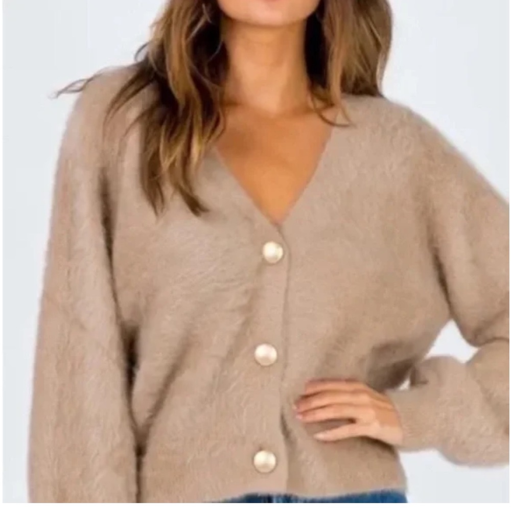 Princess Polly Cozy Brown Tan Cardigan Sweater, XS/S Pristine Like New - Picture 2 of 7